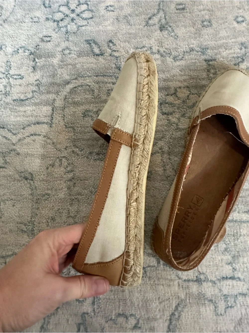 Sperry Top-Sider Espadrille Flats Women’s 8.5 Cream Tan Canvas Leather